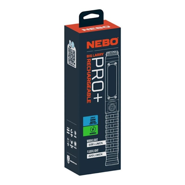 NEBO Big Larry 3 Stealth - Arbejdslys, 600 Lumens lommelygte med COB arbejdslys, magnetisk lommeclipsbase til Svart