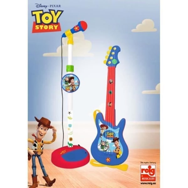 DISNEY TOY STORY 4-kieliset kitara- ja mikrofonisetit - Toimii 4 x 1,5 V paristolla (tyyppi AA-R6)