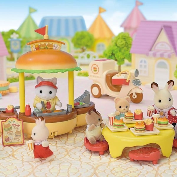 Catering Game - SYLVANIAN FAMILIES - Hamburgerställ - Latte Cat Dad and Scooter Flerfärgad