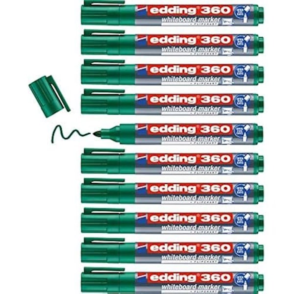 Whiteboardmarkör - EDDING - 360 - 10 pennor - Rund spets 1,5-3 mm - Grön 04: 10 pennor - Grön