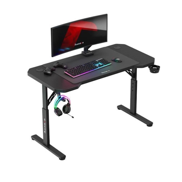 Bureau Gaming - HUZARO - Hero 2.6 - Noir - Justerbar höjd - Kolfiberbord - Tillbehörsstöd Svart