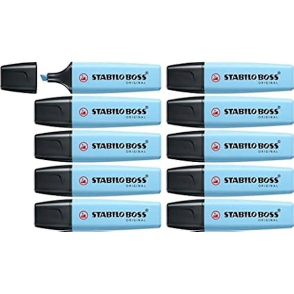 STABILO BOSS ORIGINAL Pastel Highlighter - Sæt x 10 highlightere - frisk blå