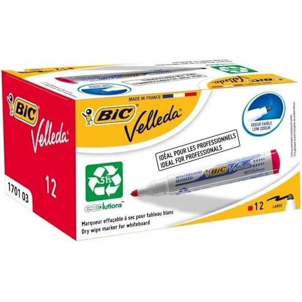 BIC® - Velleda® slettebar markørboks BIC® Velleda® 1701 ECOlutions® x 12 - Rød blæk Röd