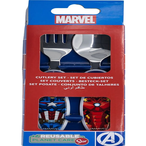 Tataway-yhtye 2 lasten ruokailuvälineitä Marvel ruostumatonta terästä sininen Avengers Captain America Iron Man pyöristetyillä päillä
