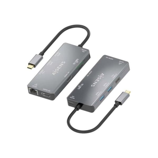 HUB AISENS USB-C DOK 9 I 1 USB-C 2XHDMI RJ45 2XUSB-A 3.0 USB-A 2.0 PD