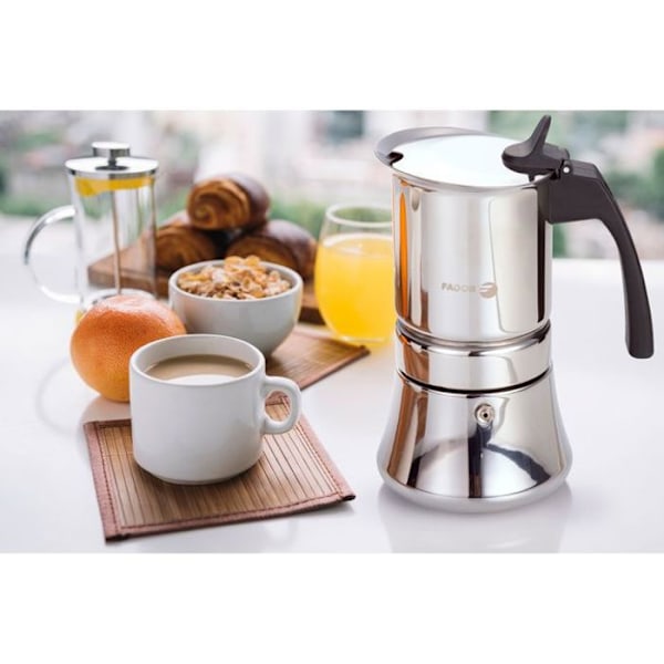 Italialainen induktio espresso-kahvinkeitin, ruostumaton teräs 10 kuppia kahvia FAGOR Etnica Silver 00390