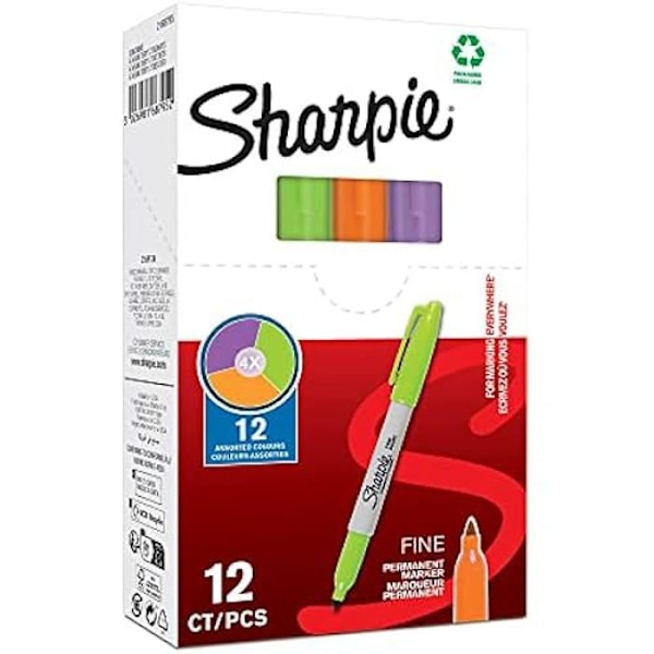 Tussit - SHARPIE - 94328 - 12 kpl - Hieno kärki 1,0 mm - Monivärinen - Pyyhimätön mångfärgad
