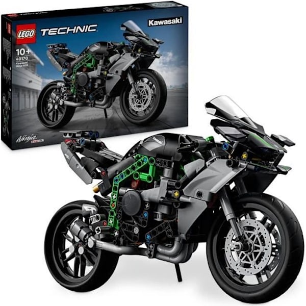 LEGO Technic 42170 Kawasaki Ninja H2R motorcykel, presentidé för barn, kreativ leksak Grå och grön