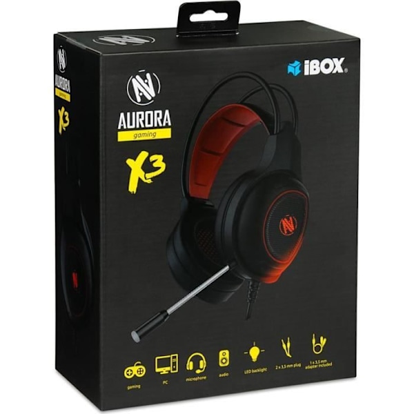 Ibox Aurora X3 Gaming Headset - Mikrofon på hovedbøjlen, USB, Øre, Mini Jack 3.5 mm, Sort