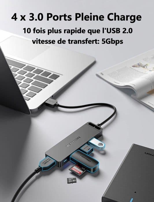 USB 3.0 Hub - VENTION - CHLBF - 4 porte - Ultra Fin - 100cm med strøm