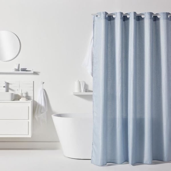 Grov struktur bruseforhæng - Blå - Polyester - 180 x 200 cm - 12 kroge - UTILITY - I DAG Blå