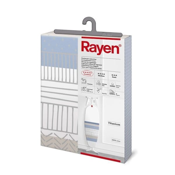Premium klämma strykbräda överdrag - 130 x 47 cm - vit, grå och blå