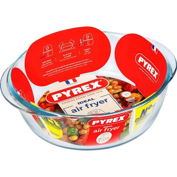 Plat luftfritös - PYREX - 1450144 - Rund - I borosilikatglas - 26 cm TRANSPARENT