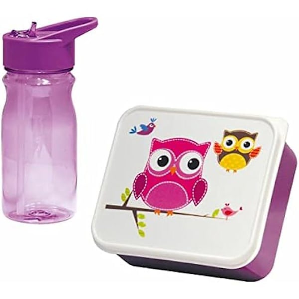 Pink Owl matlåda och flaskset - Mondex - Rektangulär - För barn - Tål att diskas i maskin Flerfärgad