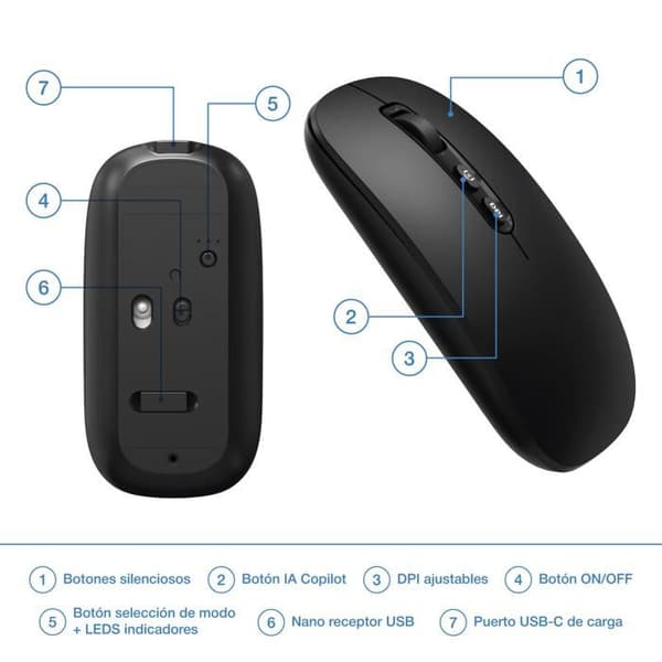Langaton ergonominen hiiri - CoolBox - W02 - Bluetooth 5.0 - RF 2,4 GHz - Lataus USB-C
