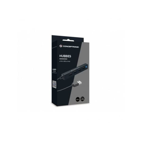 USB Hub - Conceptronic - HUBBIES05B - 4 Porttia - USB 2.0 - Integroitu kaapeli