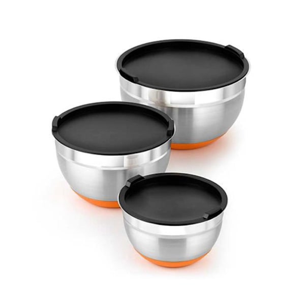 BRA Efficient - 4 kulhoa 18/10 ruostumatonta terästä 12-16-20-24 cm 0,4 L, silikonipohja, kannet mukana Naranja
