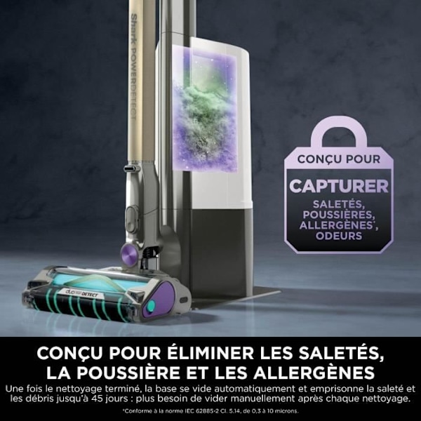 Skaffare - Shark Power Detect IP3251EUT - Automatisk tömningsstation - 2L - 70 min batteritid Grå, guld och lila