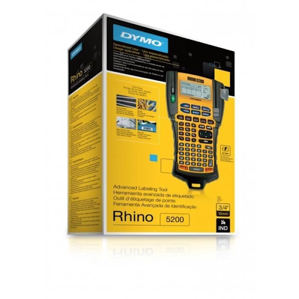 Etiketmaskine - DYMO - Rhino 5200 - Sort og hvid - Termotransfer - 1,9 cm rulle