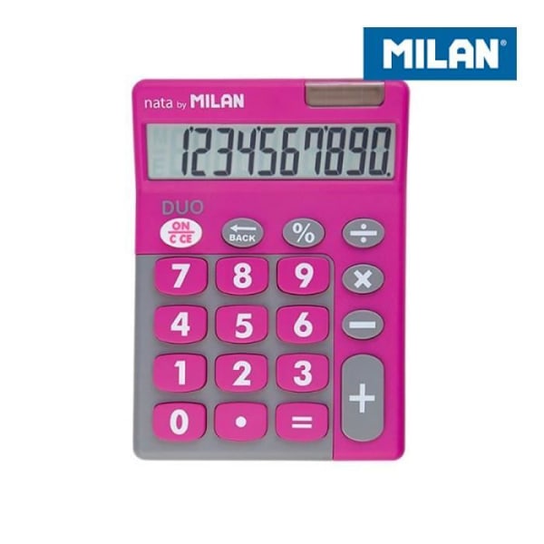 Duo-laskin läpipainopakkaus 10 vaaleanpunaista numeroa, suuret näppäimet, Milano. Vaaleanpunainen