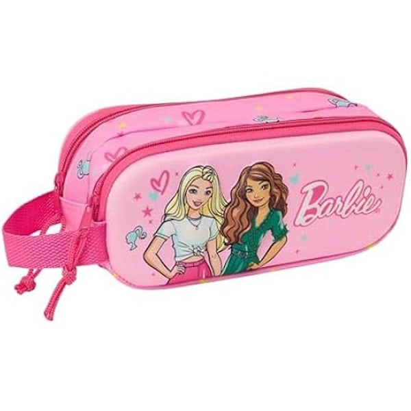 Safta Barbie 3D tuplakynäkotelo kouluikäisille lapsille, mukava ja monipuolinen, laadukas ja kestävä, 21 x 6 x 8 cm, Rosa