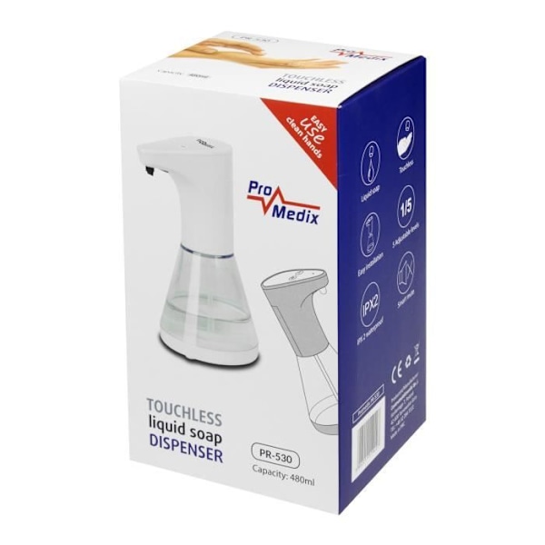 Automatisk sæbedispenser - PR-530 - Hvid - 480 ml - Uden kontakt - 5 niveauer af regulering Vit