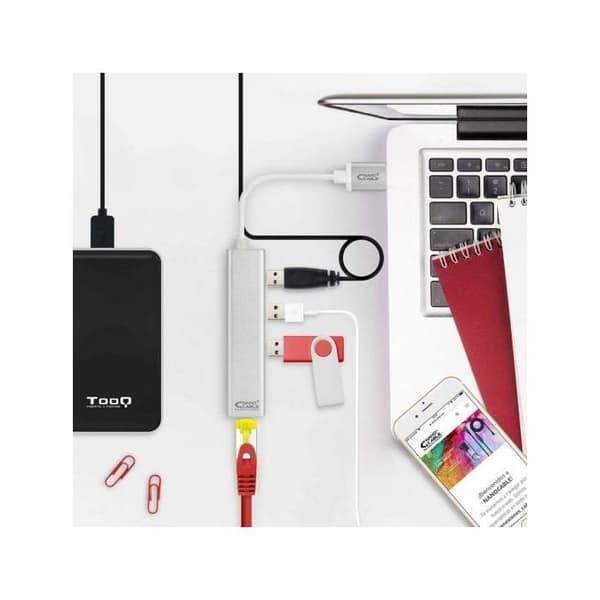 USB 3.0-konverter til Gigabit Ethernet + 3X USB3.0 - NANOCABLE 10.03.0403