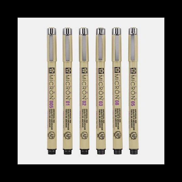 Præcisionspenne - Sakura - Pigma Micron - 6 penne - Tip 0,2-0,5 mm - Sort