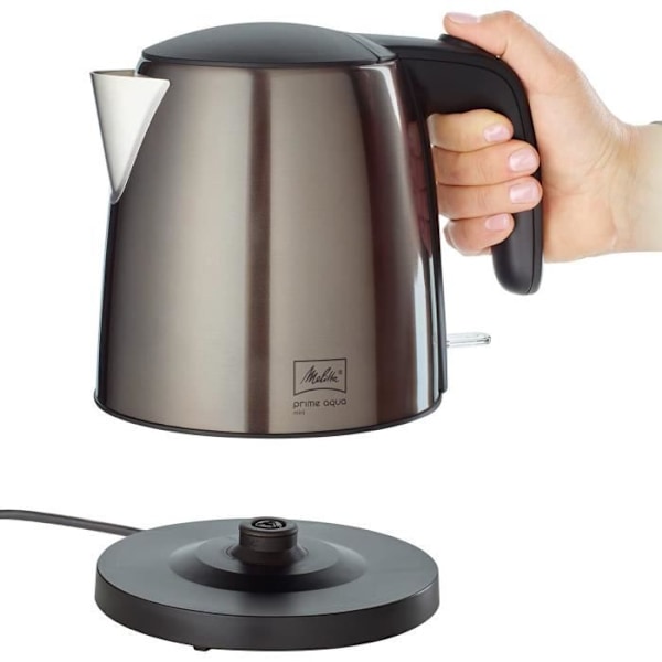 Melitta Prime Aqua Mini vattenkokare, metallisk grå, 100 % BPA-fri, 1L