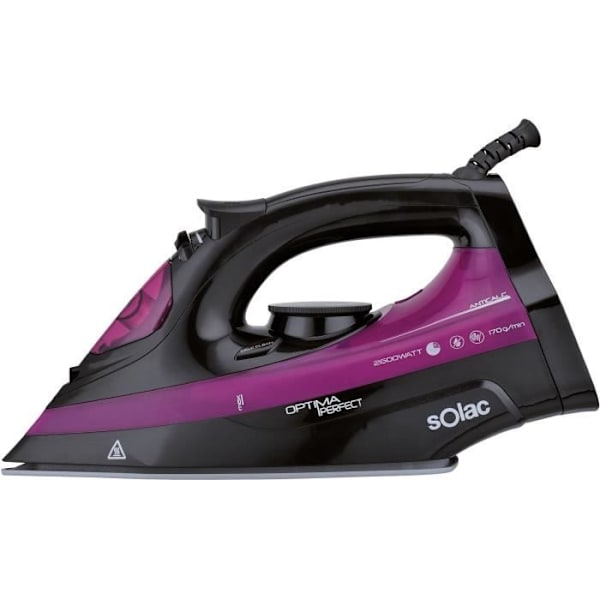 SOLAC New Optima Pro -PV2114 Dampjern - 2600 W - Keramisk strygesål - Sort og lyserød