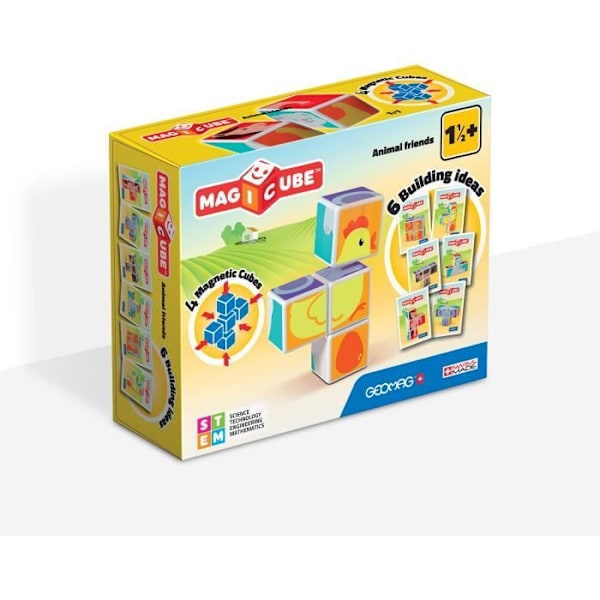 Magneettiblokit - GEOMAG - Magicube 132 - 7 osaa - Painetut eläimet - Mukana kortit