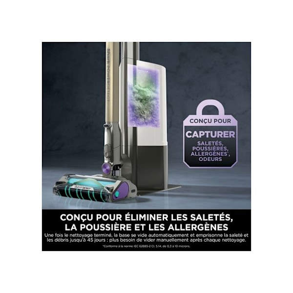 Skaffare - Shark Power Detect IP3251EUT - Automatisk tömningsstation - 2L - 70 min batteritid Grå, guld och lila