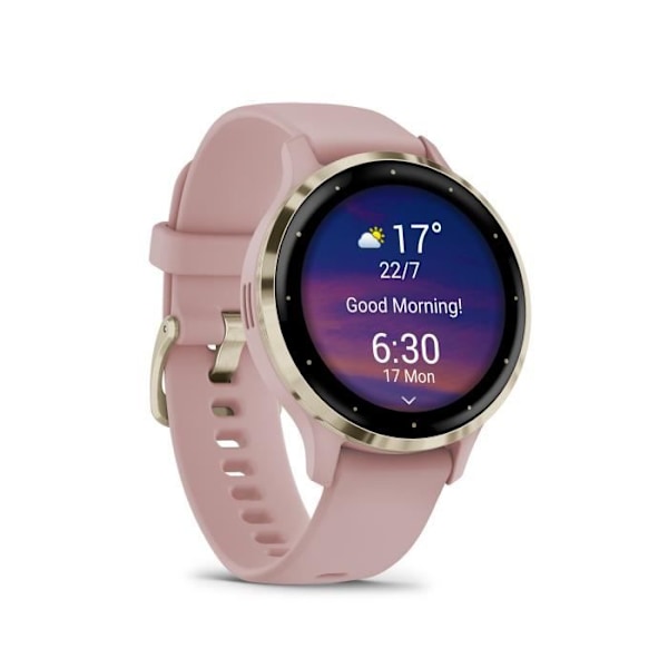 Yhdistetty GPS-kello - GARMIN - Venu 3S - 30,4 mm (1,2") - Pehmeä kultainen teräs, vaaleanpunainen kotelo ja vaaleanpunainen silikoniranneke Rosa