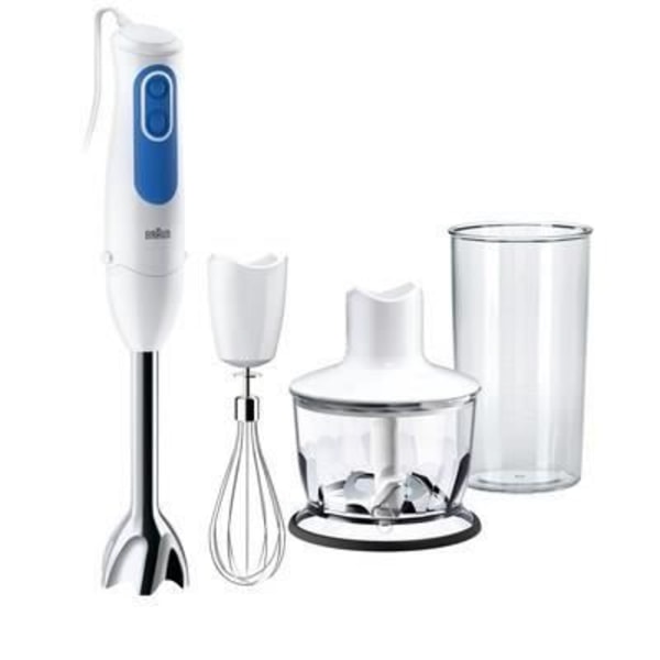 BRAUN MQ3035WH stavblender med saucehakker - Hvid og blå - 700 Watt - PowerBell Plus og sprøjtkontrol