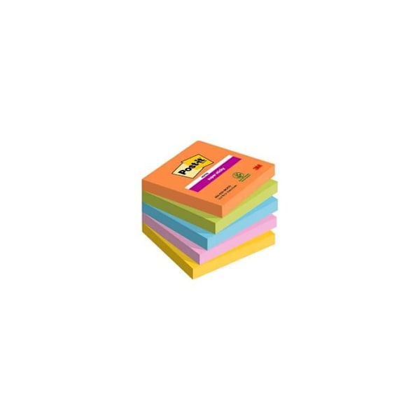 Color Notes Boost Super Sticky Post-it 76 x 76 mm - pude med 90 ark - Pakke med 5 Sininen, Vihreä, Oranssi, Vaaleanpu