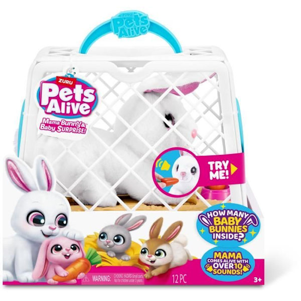 Interaktivt spil - ZURU - PETS ALIVE Mama Bunny & Baby - Lydkanin - 10 lyde - Surprise-babyer Flerfärgad