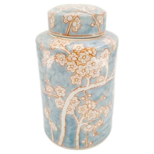 DKD Home Decor Vase af mærket Porcelæn Blå Orange Oriental (18 x 18 x 30 cm) (Reference: ) - S3021723
