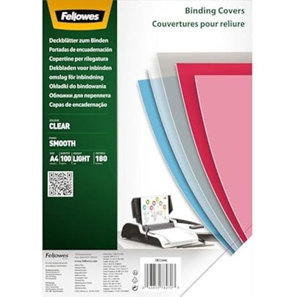 Klara PET-bindningsskydd 180 mikron (A4) - FELLOWES - Förpackning om 100 Transparent