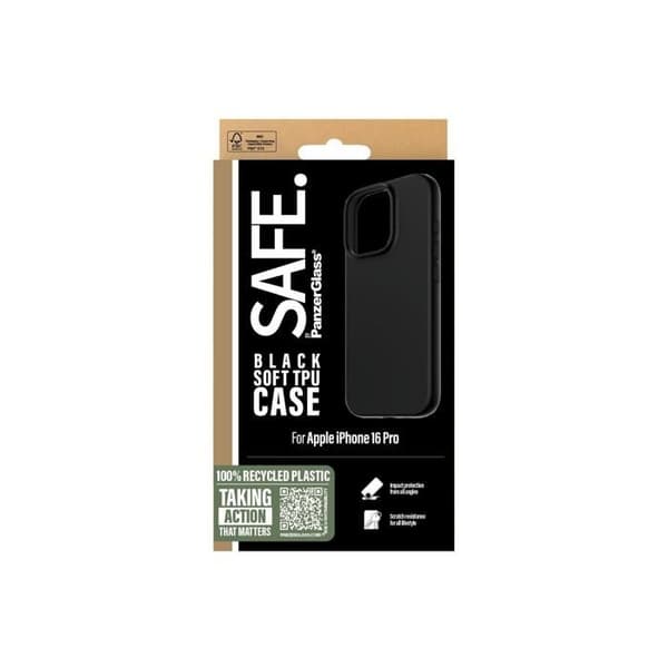 TPU Bløde Covers - Panzer Glass SAFE95901 - Sort - Kompatibel med iPhone 16 Pro - Stødabsorberende Beskyttelse Sort