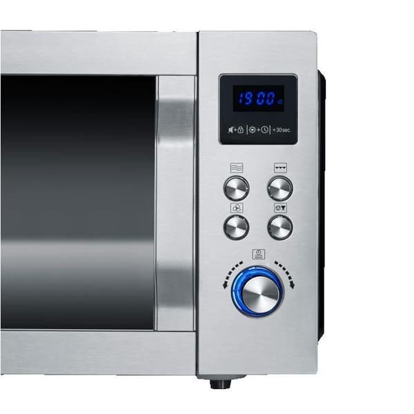 Mikroovn med grill og varmluft 3-i-1 - SEVERIN - Flad glasbund, 8 programmer, 900W, 25L - Rustfrit stål - MW 7777