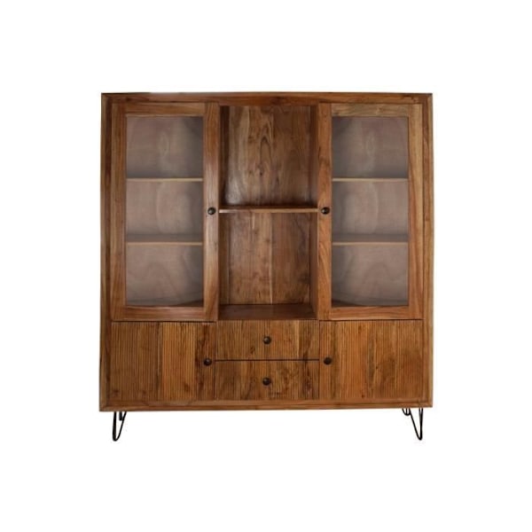modern stil byråglas, brun akacia, svart 145 cm