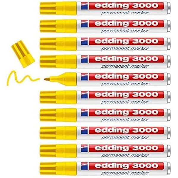 Permanent markör - EDDING - 3000 - Gul - 10 pennor - Rund spets 1,5-3 mm -15: 10 pennor - Gul