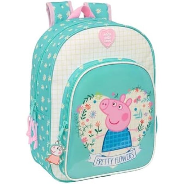 Skolväska - SAFTA - PEPPA Pig Vackra Blommor - Rosa Blommor - Anpassningsbar för vagn - För barn Blommor
