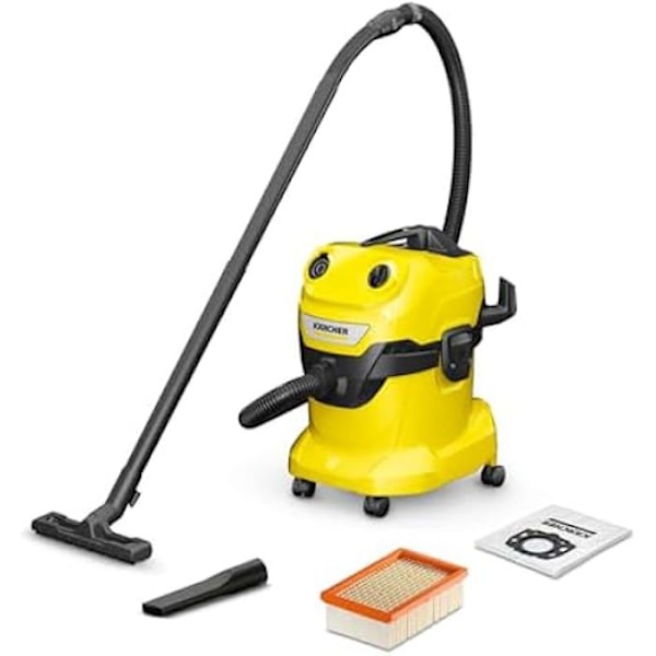 Imuri Vesi ja Pöly - KARCHER - WD 4 V-20/5/22 - 1000W - Säiliö 20L - Letku 2,2m musta, Keltainen