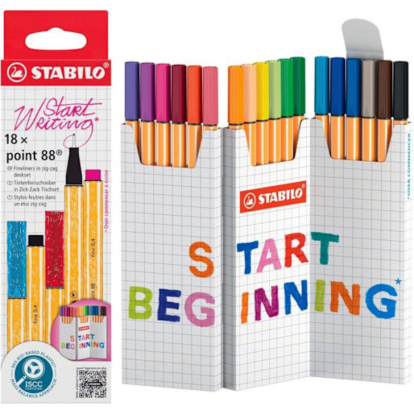 Stylo-feutre STABILO point 88 - 18 farver - Fin spids - Zig-zag etui