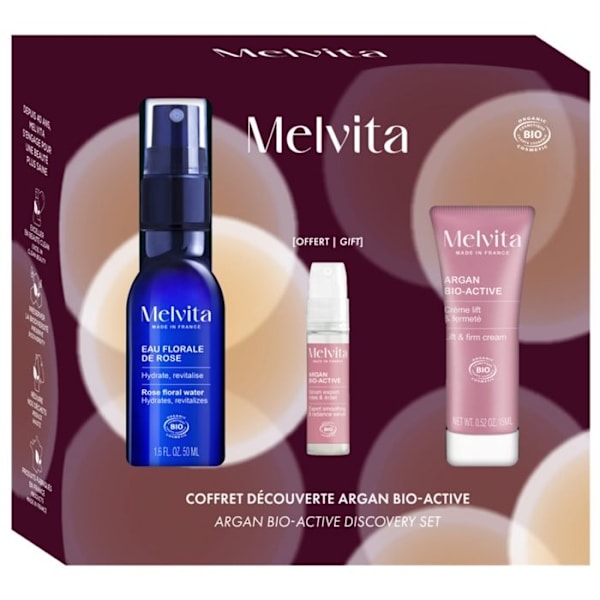 Anti-aging sæt - MELVITA - Fuldt rutine - Rosenblomst vand 50ml - Glow serum 7,5ml - Lifting creme 15ml