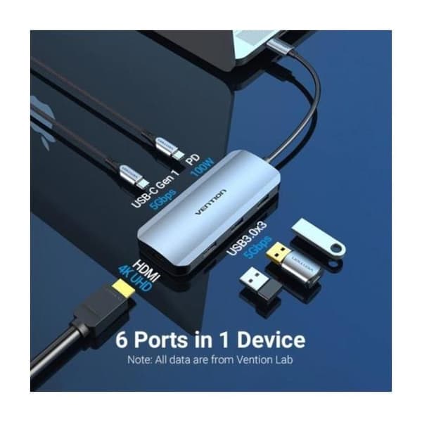 USB-hub - VENTION - TOFHB - 6 i 1 - 100W - HDMI 4K - 3xUSB 3.0