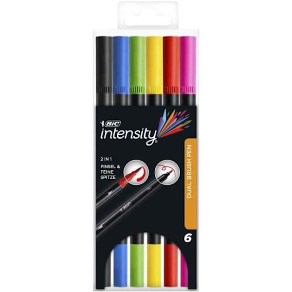 BIC DUAL BRUSH markør, 2i1, etui med 12, assorterede farver