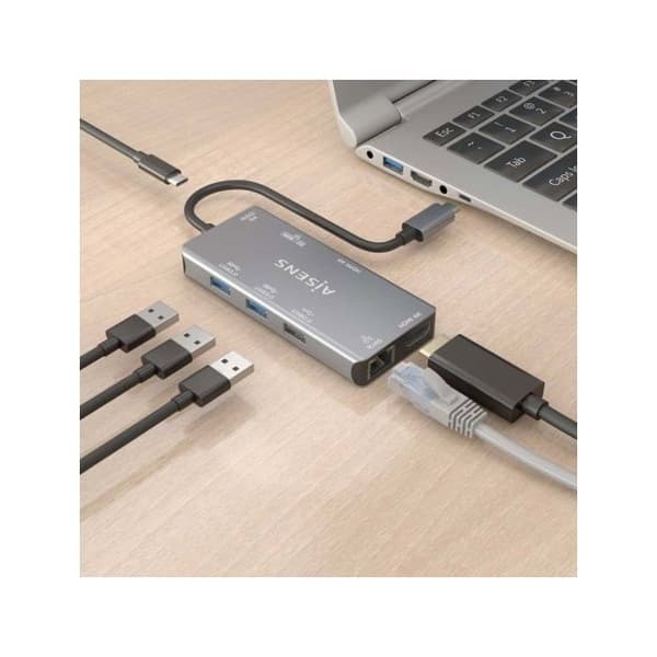 HUB AISENS USB-C DOCK 9 IN 1 USB-C 2XHDMI RJ45 2XUSB-A 3.0 USB-A 2.0 PD
