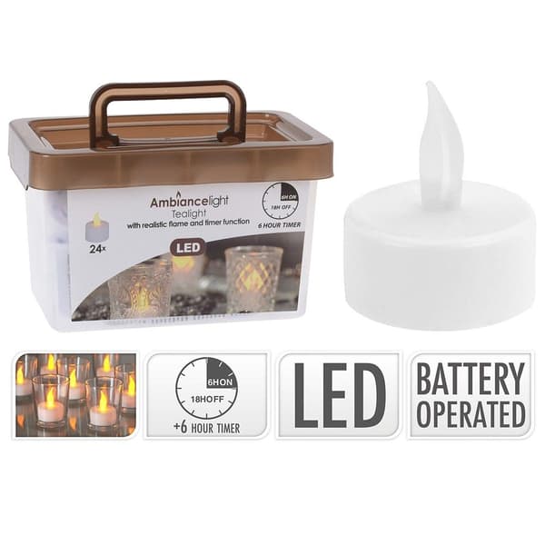 LED-lys - Hvid - 24-pack - Flakkende effekt - Batterier inkluderet - Indbygget timer Vit
